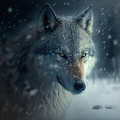 Wolf in the snow. Generative AI picture.
