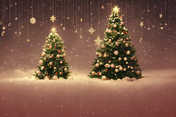 Obraz premium Banner de natal com presentes arvore de natal pinheiro luzes enfeites decoração decorações de natal papai noel gerado por IA