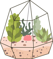 Glass terrarium flat icon Evergreen houseplant Decor element