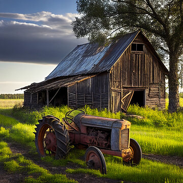 old barn and tractor
