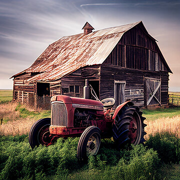 old barn with tractor