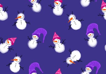 Winter seamless snowman and snowflakes pattern for Christmas wrapping paper and kids notebooks