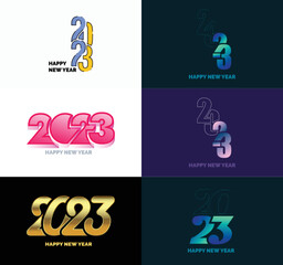 Big Set of 2023 Happy New Year logo text design 2023 number design template