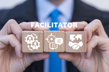 Facilitator business concept. Facilitation service. Facilitate of deal success, cooperation and...