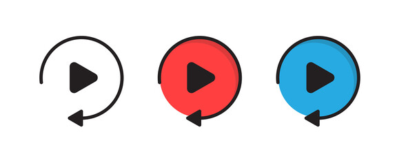 Play, Replay icon symbols music movie button for web app banner logo - Vector 