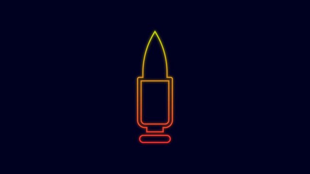 Glowing neon line Bullet icon isolated on blue background. 4K Video motion graphic animation