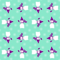 Winter seamless snowman and snowflakes pattern for Christmas wrapping paper and kids notebooks