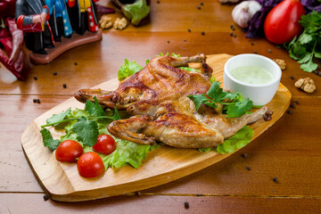 fried chicken tobacco on a wooden table