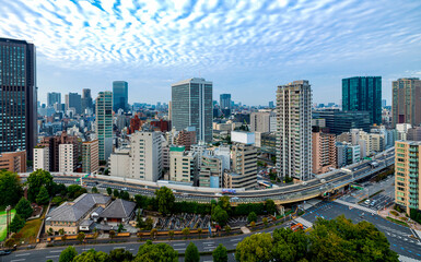 Obraz premium Skyscrapers and highways through Minato, Tokyo, Japan