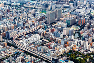 Aerial view of Koto City in Tokyo, Japan