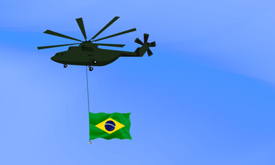 Helicopter flies with the flag of Brazil, the flag of Brazil in the sky. National holiday. vector illustration eps10