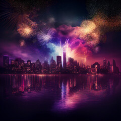 fireworks over the city, New Year's Eve celebration, Generative AI