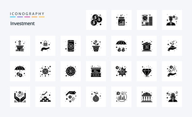 25 Investment Solid Glyph icon pack