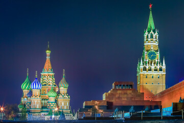 St. Basils Cathedral at dramatic dawn in Moscow, Russia