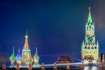 St. Basils Cathedral at dramatic dawn in Moscow, Russia
