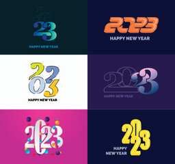 Big Set of 2023 Happy New Year logo text design 2023 number design template