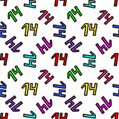 Seamless pattern with multicolored number 14 . Vector illustration