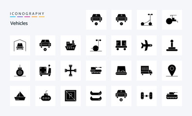 25 Vehicles Solid Glyph icon pack