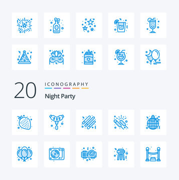 20 Night Party Blue Color icon Pack like disco group drum  fireworks celebration