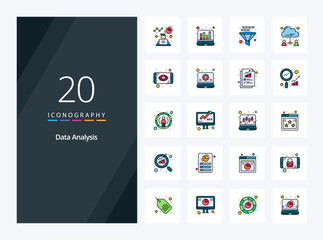 20 Data Analysis line Filled icon for presentation