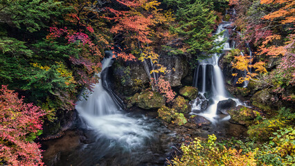 Beautiful Ryuzu Waterfalls of Japan in Autumn