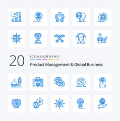 20 Product Managment And Global Business Blue Color icon Pack like modern global international business business on