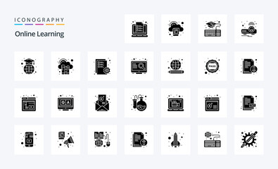 25 Online Learning Solid Glyph icon pack