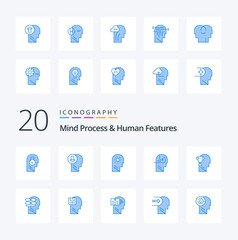 20 Mind Process And Human Features Blue Color icon Pack like head skill knowledge learning mind