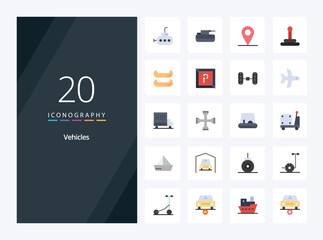 20 Vehicles Flat Color icon for presentation
