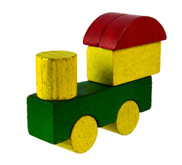 Steam locomotive of wooden blocks, traditional toy