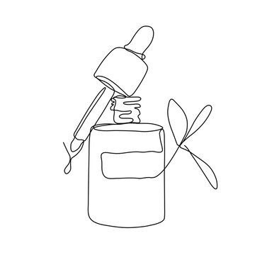 recommend clip art: Face serum one line illustration. Skin care line drawing. Beauty vector illustration. Eco cosmetics concept. Organic body care