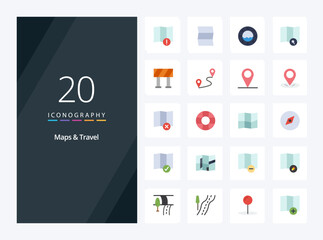 20 Maps  Travel Flat Color icon for presentation