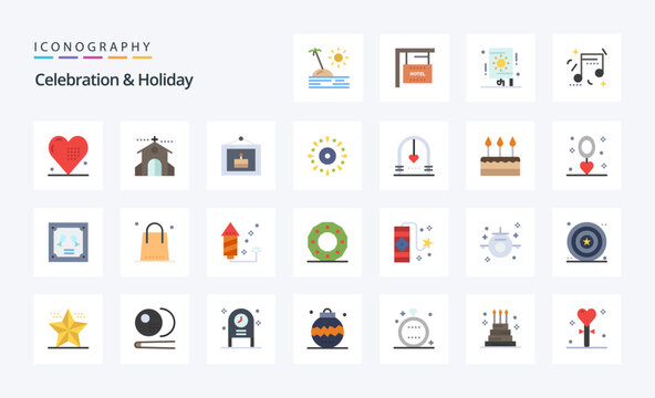 25 Celebration  Holiday Flat color icon pack