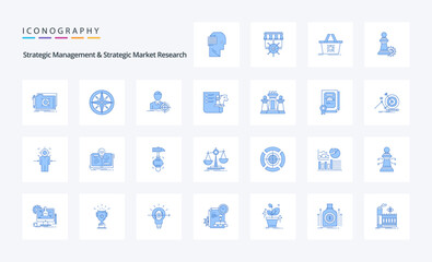 Fototapeta na wymiar 25 Strategic Management And Strategic Market Research Blue icon pack