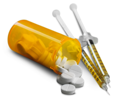 Drug abuse concept and two heroin syringes