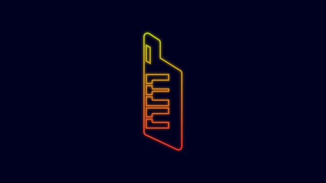 Glowing neon line Keytar icon isolated on blue background. Musical instrument. 4K Video motion graphic animation
