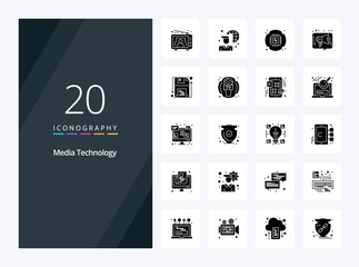 20 Media Technology Solid Glyph icon for presentation