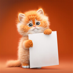 Orange Furry Cat Character Holding a White Paper - Generative AI
