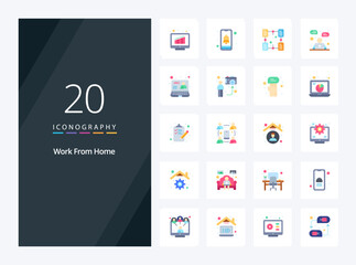 20 Work From Home Flat Color icon for presentation