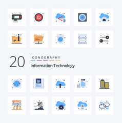 20 Information Technology Flat Color icon Pack like internet building cloud letter email