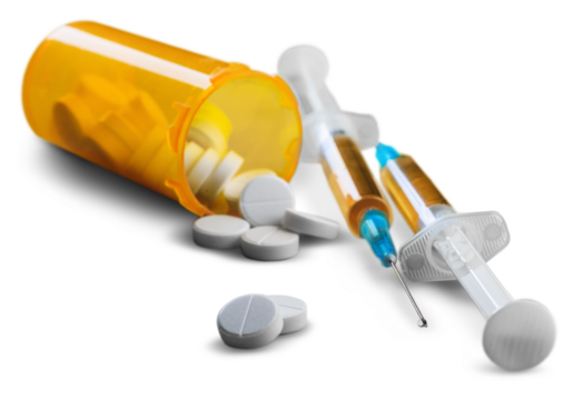 Drug abuse concept and two heroin syringes