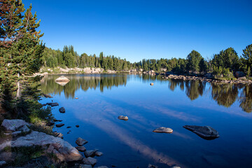 Clear mountain lake in the Beartooth mountain Range in Montana