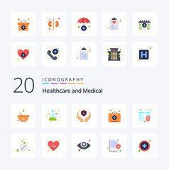 20 Medical Flat Color icon Pack like tubes chemistry test medical emergency