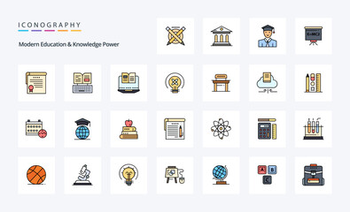 25 Modern Education And Knowledge Power Line Filled Style icon pack