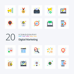 20 Digital Marketing Flat Color icon Pack like business maps marketing planning location per