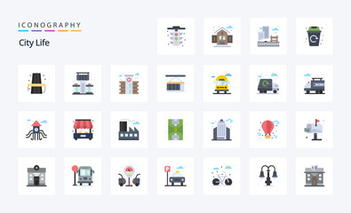 25 City Life Flat color icon pack