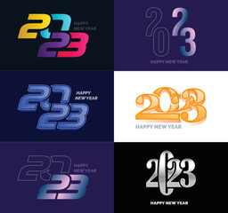 Big Set of 2023 Happy New Year logo text design 2023 number design template