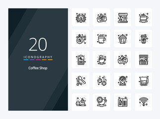 Fototapeta na wymiar 20 Coffee Shop Outline icon for presentation