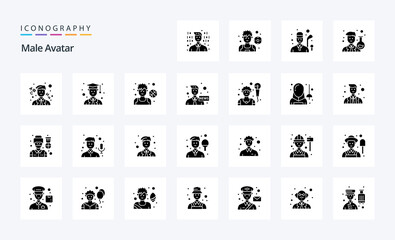 25 Male Avatar Solid Glyph icon pack