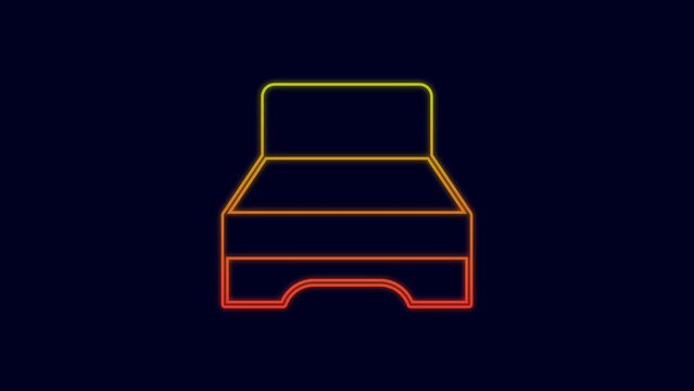 Glowing neon line Big bed for two or one person icon isolated on blue background. 4K Video motion graphic animation